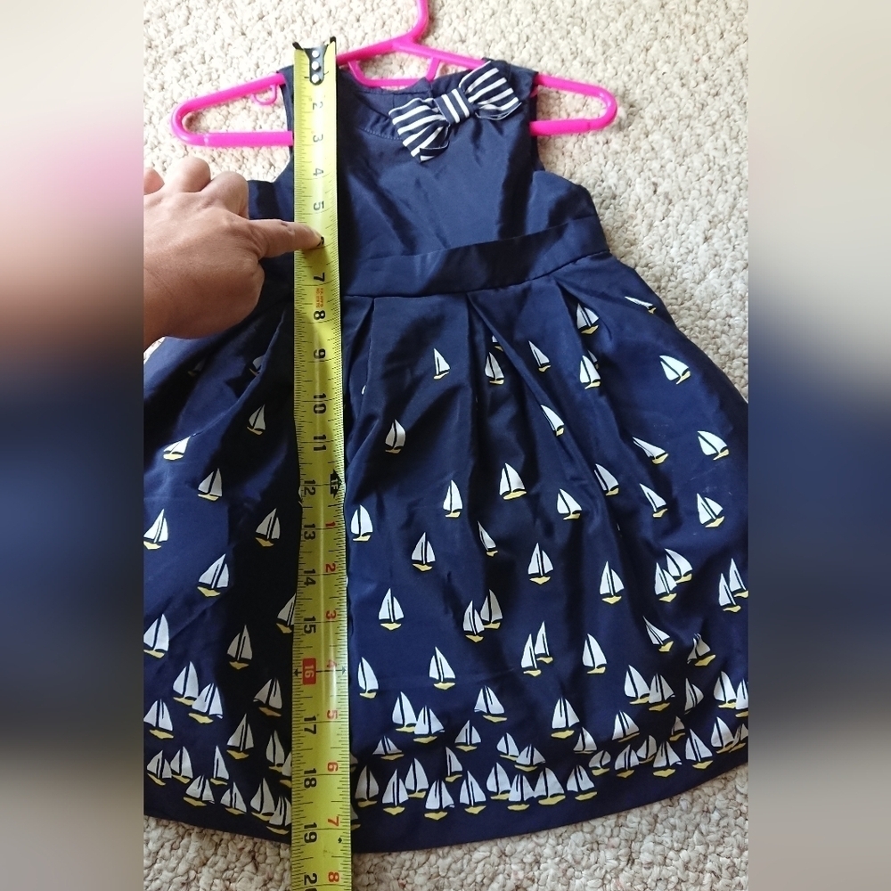 Janie and Jack Navy Blue Sailboat Print Kids Dress size 12-18M - Picture 6 of 11